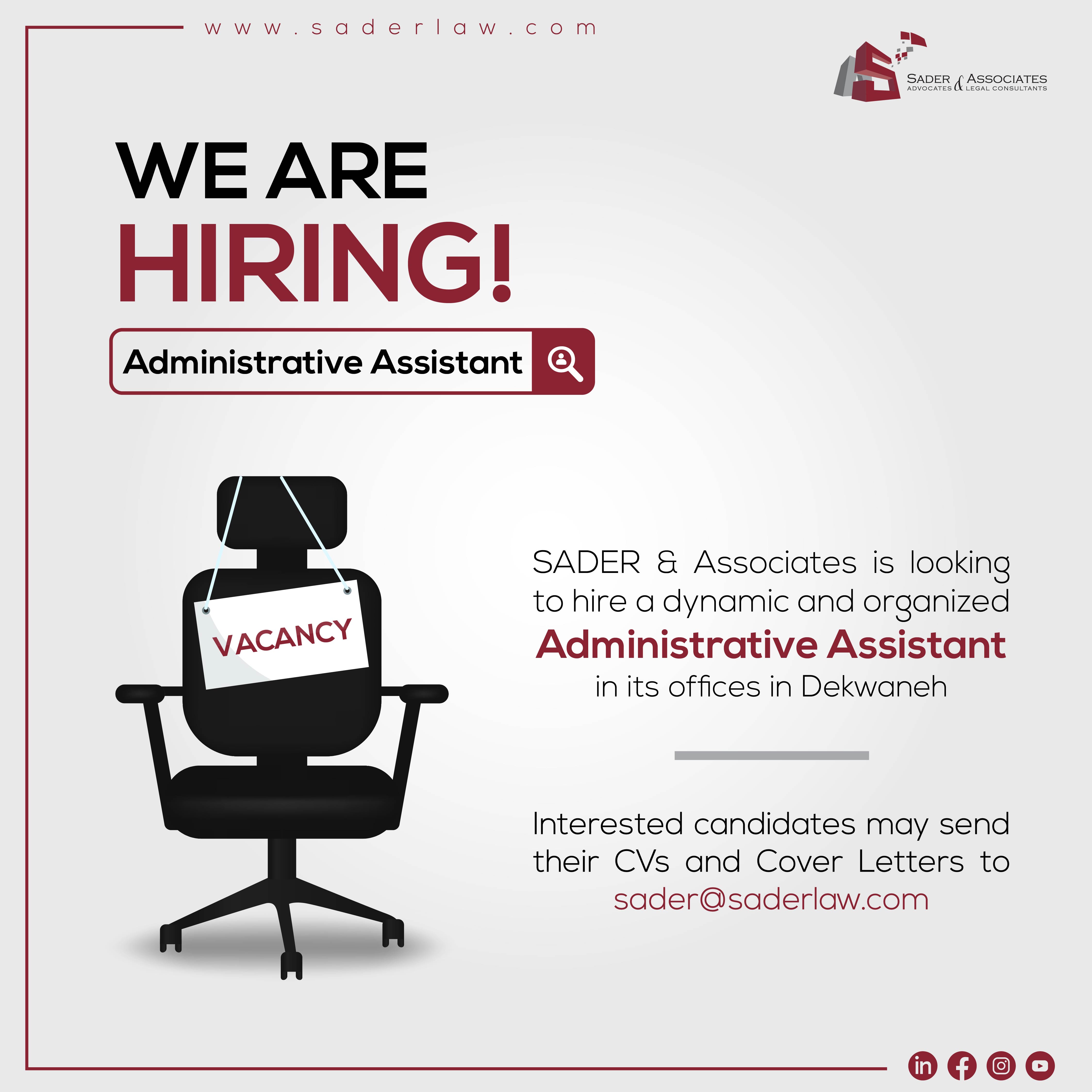 SADER & Associates is hiring an Administrative Assistant - Apply Now